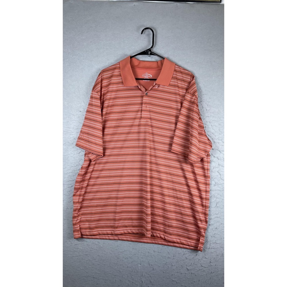 Champions Tour Polo Shirt Mens 2XL Orange Stripe Golf Performance Short Sleeve